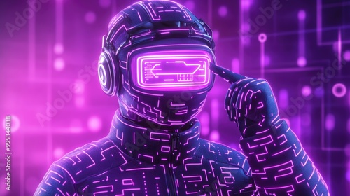 Futuristic neon virtual reality experience in digital cyberspace photo