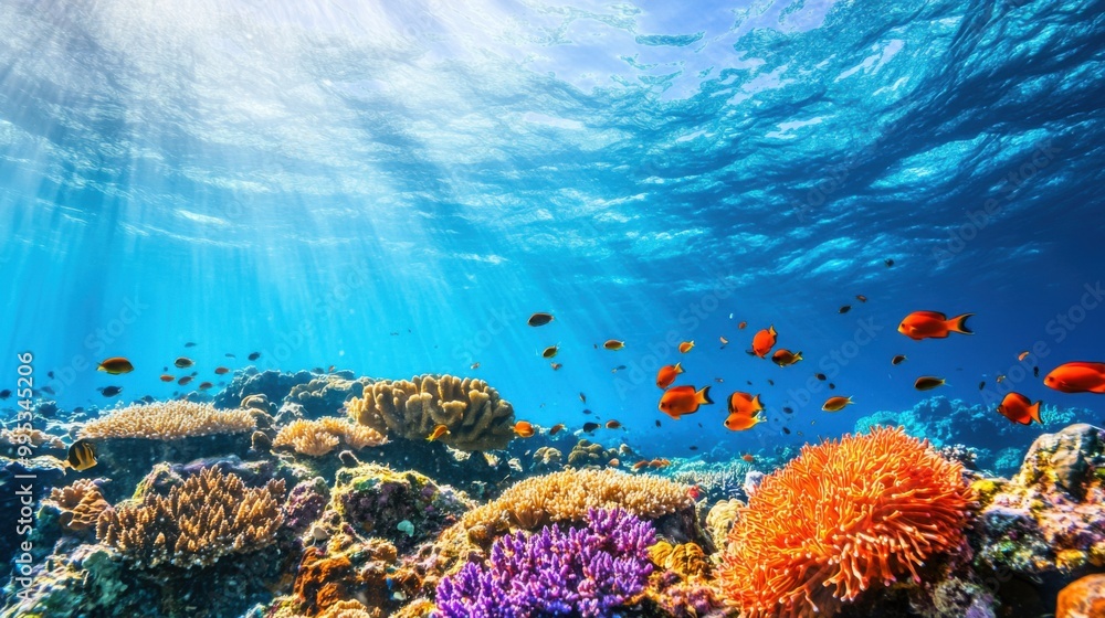 Naklejka premium A beautiful coral reef with a variety of fish swimming around