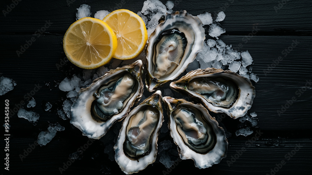Freshly Shucked Oysters on Crushed Ice with Tangy Lemon Slices and Spicy Mignonette Sauce Freshly Shucked Oysters on Crushed Ice with Tangy Lemon Slices and Spicy Mignonette Sauce
