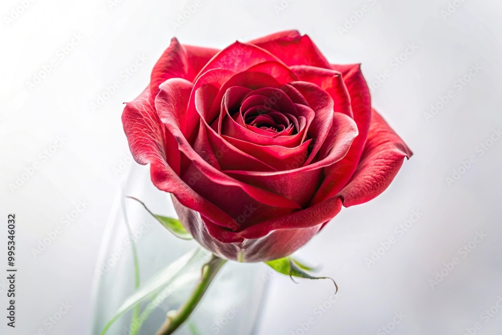 Delicate translucent red rose on white background close-up Delicate translucent red rose on white background close-up