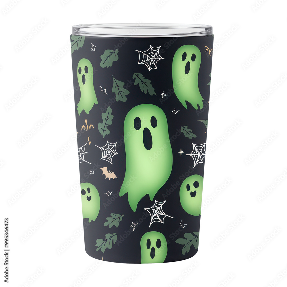 Obraz premium A whimsical green ghost pattern on a dark background, perfect for Halloween-themed decor or celebrations.