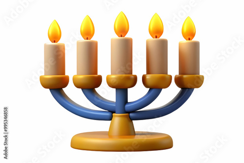 Flat Isolated Hanukkah Candles with Glowing Flames on White Background - Ideal for Infographics on Religious Traditions and Holiday Celebrations