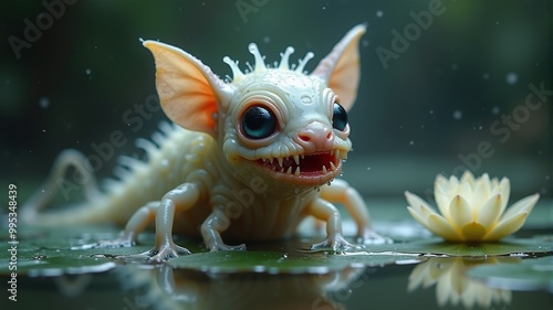 a white-skinned creature with big eyes and a toothy mouth