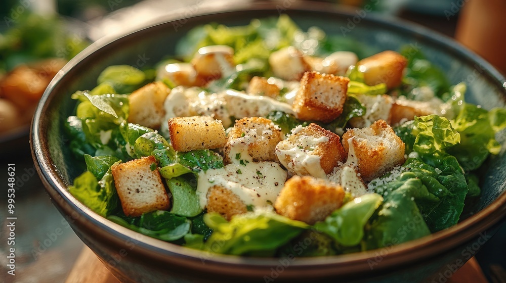 Classic Caesar Salad with Crispy Romaine Lettuce and Parmesan for Healthy Dining Classic Caesar Salad with Crispy Romaine Lettuce and Parmesan for Healthy Dining