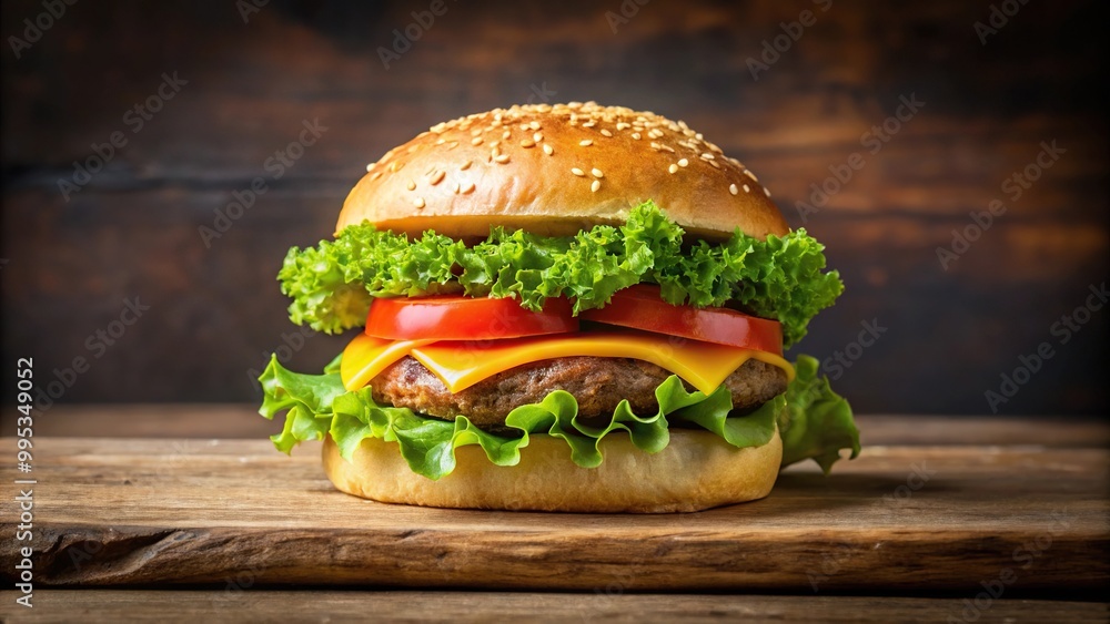 Delicious hamburger sandwich with lettuce tomato cheese Delicious hamburger sandwich with lettuce tomato cheese