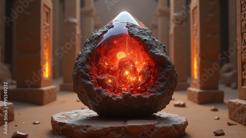 a piece of magma with a stone inside that emits light. photo