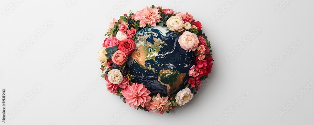 Earth Globe Surrounded by Flowers Environmental Concept Save the Planet Nature Photogra Earth Globe Surrounded by Flowers Environmental Concept Save the Planet Nature Photogra