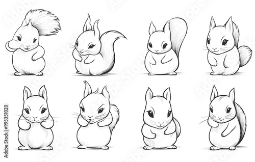 Cute squirrel line drawing illustration