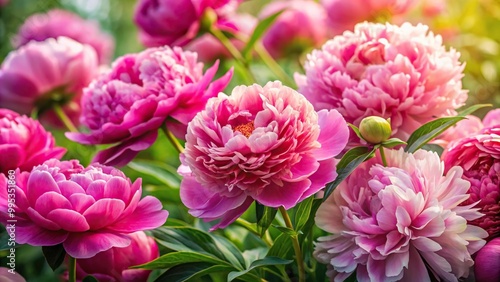 Depth of Field Peonies emphasize ruffled petals and rich colors in full blooms