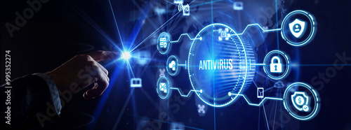 Antivirus Cyber security Data protection Technology concept on virtual screen.