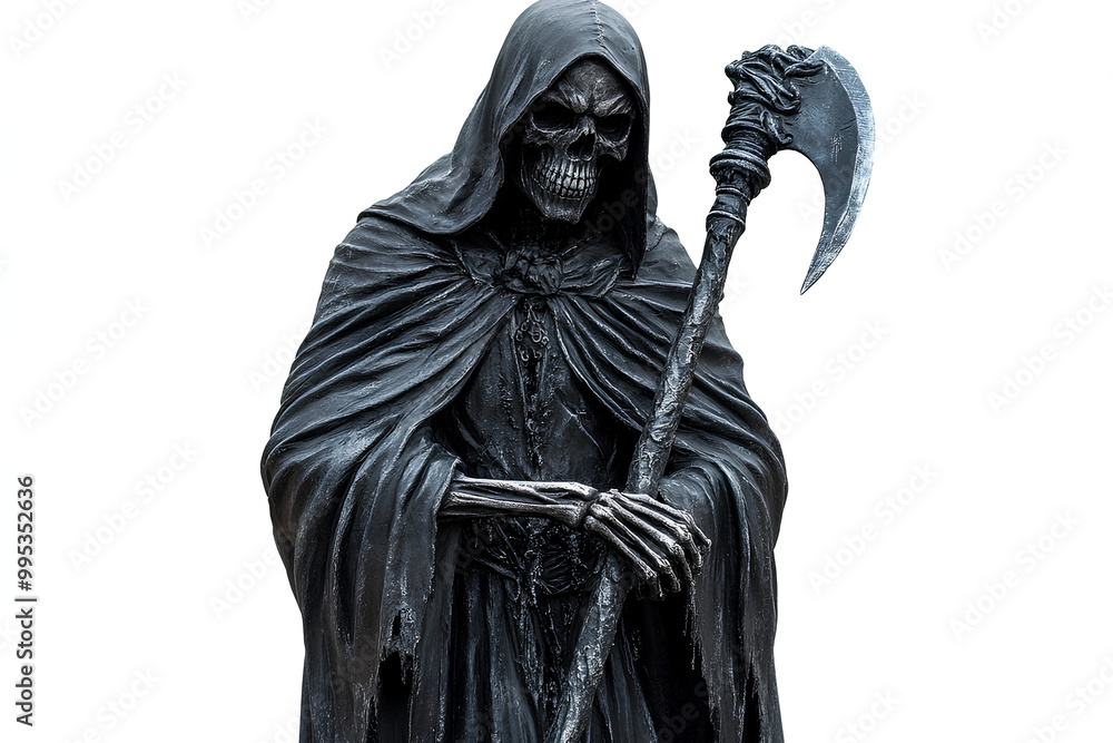 Grim reaper adult white background representation Grim reaper adult white background representation
