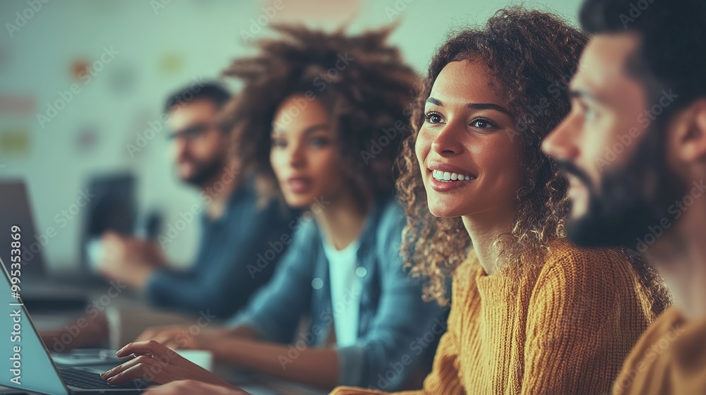 Obraz premium Diverse Team Collaborating on Project in Modern Workspace