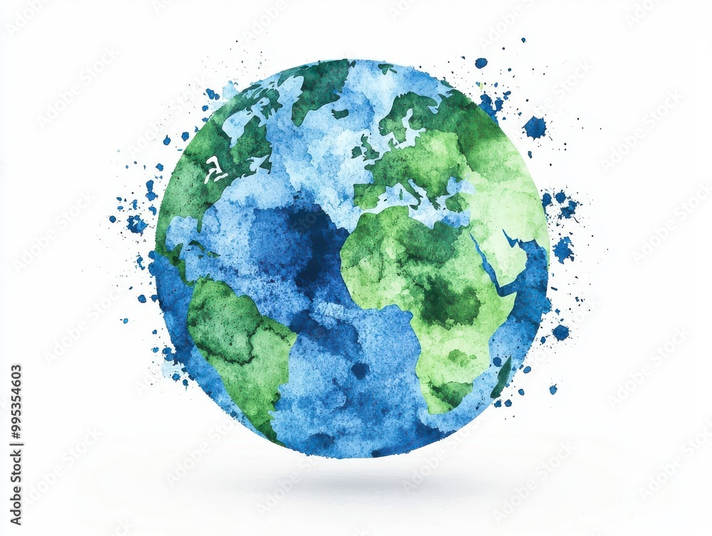 Watercolor Earth Globe with Splashes Watercolor Earth Globe with Splashes