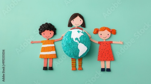 Kids Holding Earth Globe   Global Unity   Diversity and Environmentalism Concept