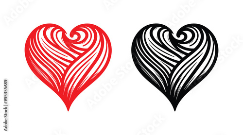Red and black heart vector icons. Vector hearts for valentine day. Heart symbol. Heart sign.
