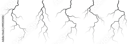 Vector lightning silhouettes set. Thunderstorm design. Vector illustration	