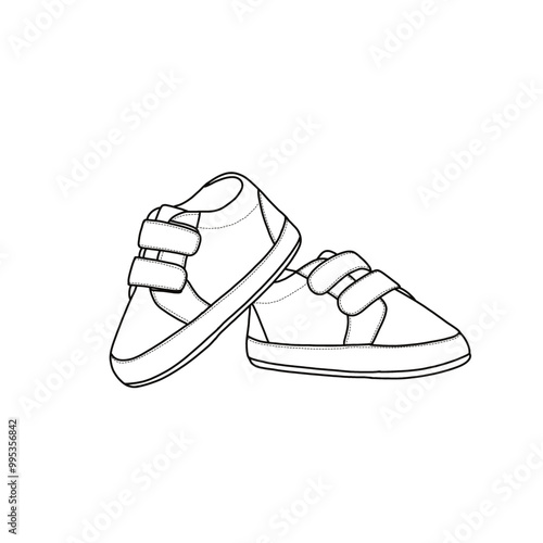 Sneakers for baby toddler, pair of rip-tab shoes for baby kid's toddler vector illustration. Isolated on a white background.