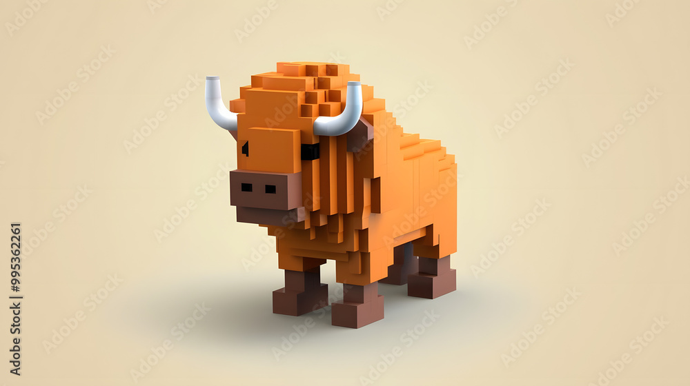 Obraz premium Bison 3d pixel Character Cartoon