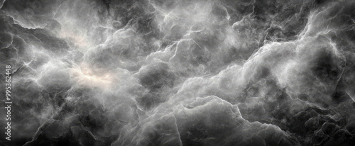  A dark background with swirling smoke, white and yellow light effects, cartoon-style 3D rendering. Created with Ai