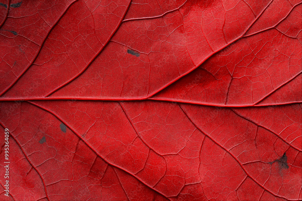Fototapeta premium Close-Up of Red Autumn Leaf: Detailed Texture and Veins