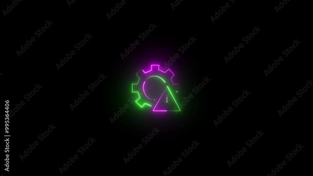 Glowing blue color neon line setting icon, Settings icon animation isolated on black background. 4K video