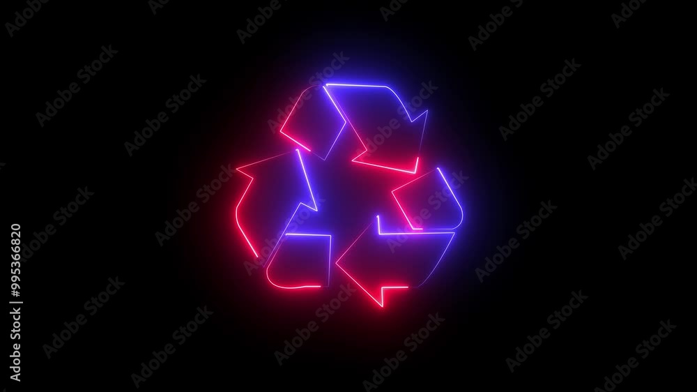 Glowing looping icon recycling symbol neon effect, black background Glowing looping icon recycling symbol neon effect, black background