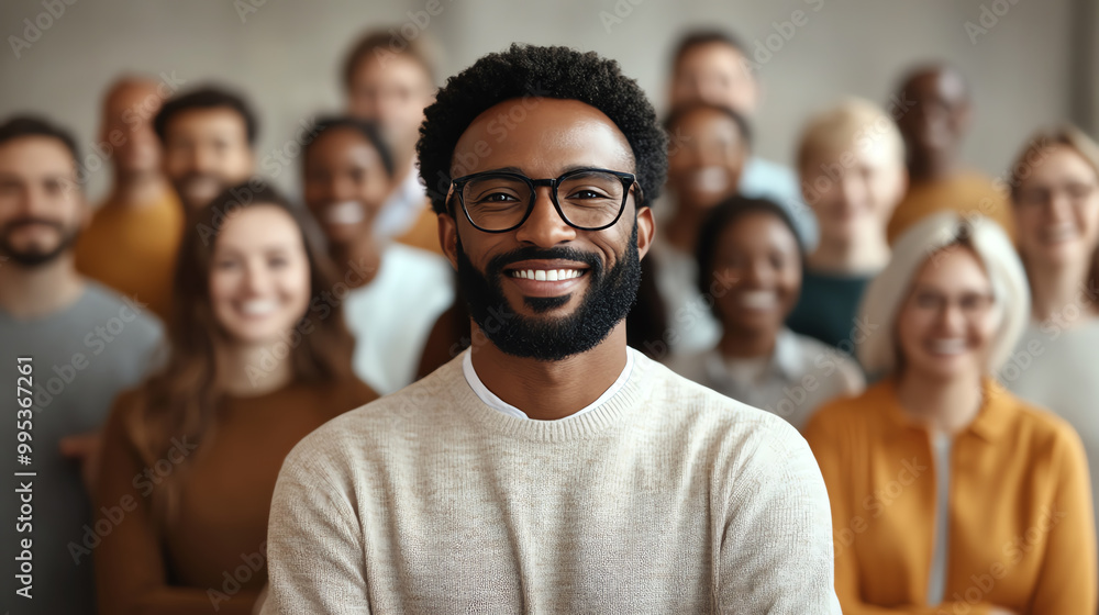 Obraz premium A diverse group of people from various cultures smiling together in a community setting