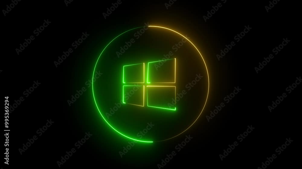 Dark night glowing windows logo with circle in neon light neon sign and neon light concept Dark night glowing windows logo with circle in neon light neon sign and neon light concept