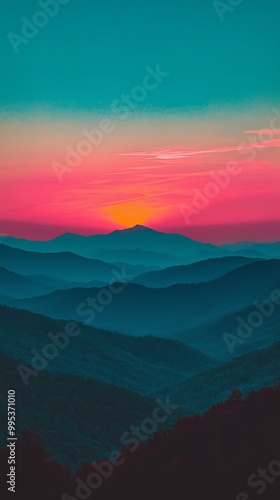 Beautiful sunset over rolling mountains in a tranquil landscape during twilight