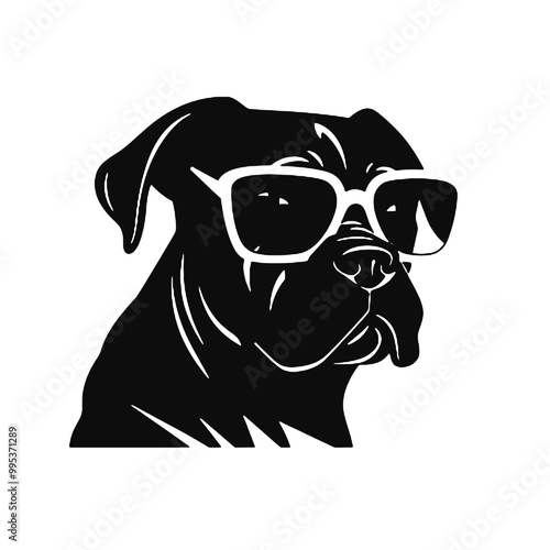 Cane Corso Dog Silhouette with Sunglasses Vector Art Transparent