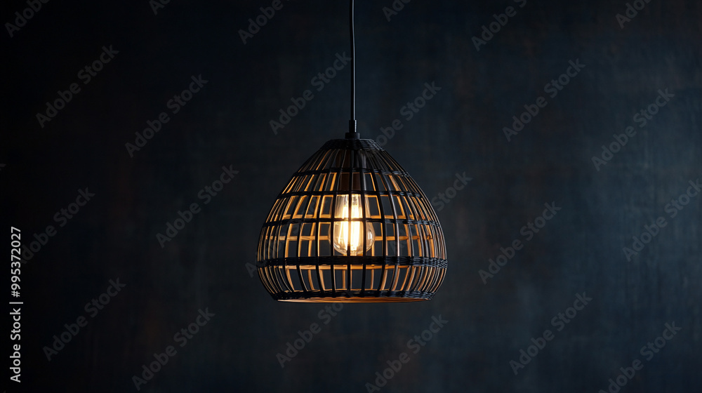 Rustic hanging light fixture illuminating a dark room with warm tones in a cozy setting Rustic hanging light fixture illuminating a dark room with warm tones in a cozy setting