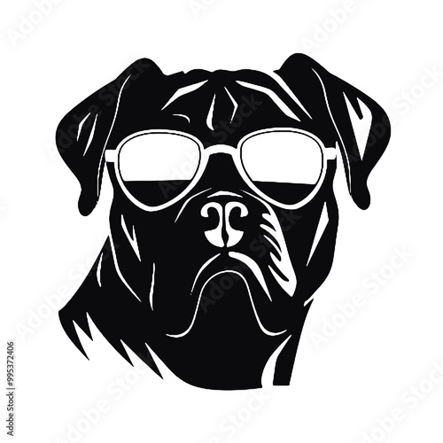 Cane Corso Dog Silhouette with Sunglasses Vector Art Transparent