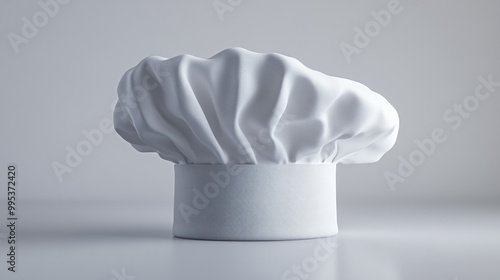 A classic white chef hat on a clean surface against a minimalistic culinary backdrop photo