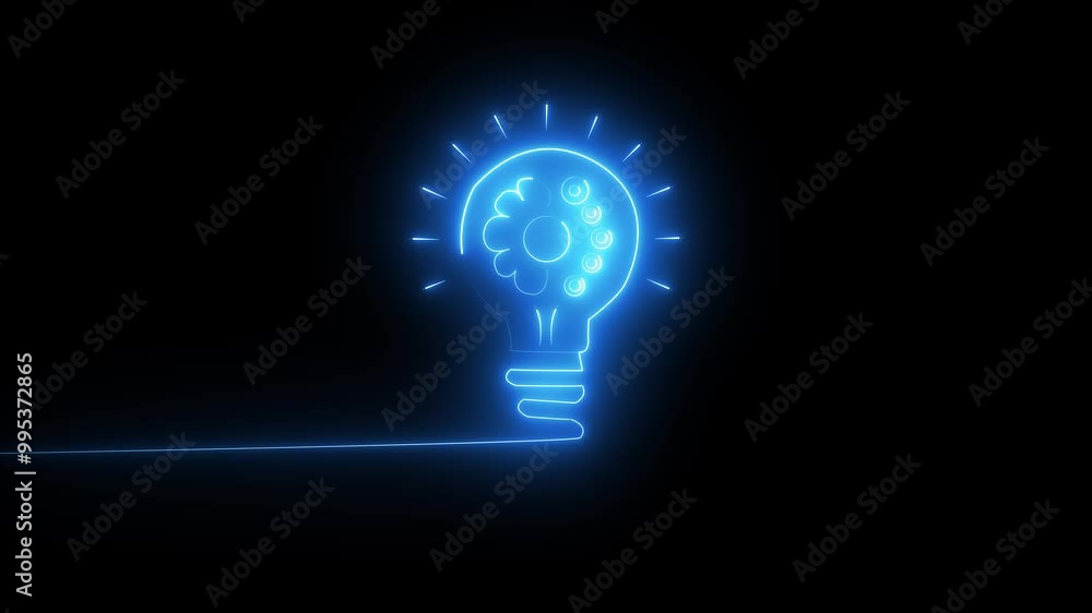 Neon light bulb icon with animation on black background. Energy idea, Electric neon bulb icon and black background. Neon light bulb icon with animation and Innovation concept. Neon light bulb icon with animation on black background. Energy idea, Electric neon bulb icon and black background. Neon light bulb icon with animation and Innovation concept.