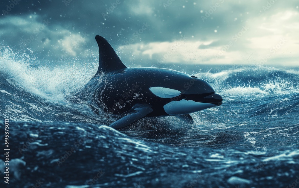 Ocean. Whale, dolphin in the ocean. Ocean landscape. Ocean. Whale, dolphin in the ocean. Ocean landscape.