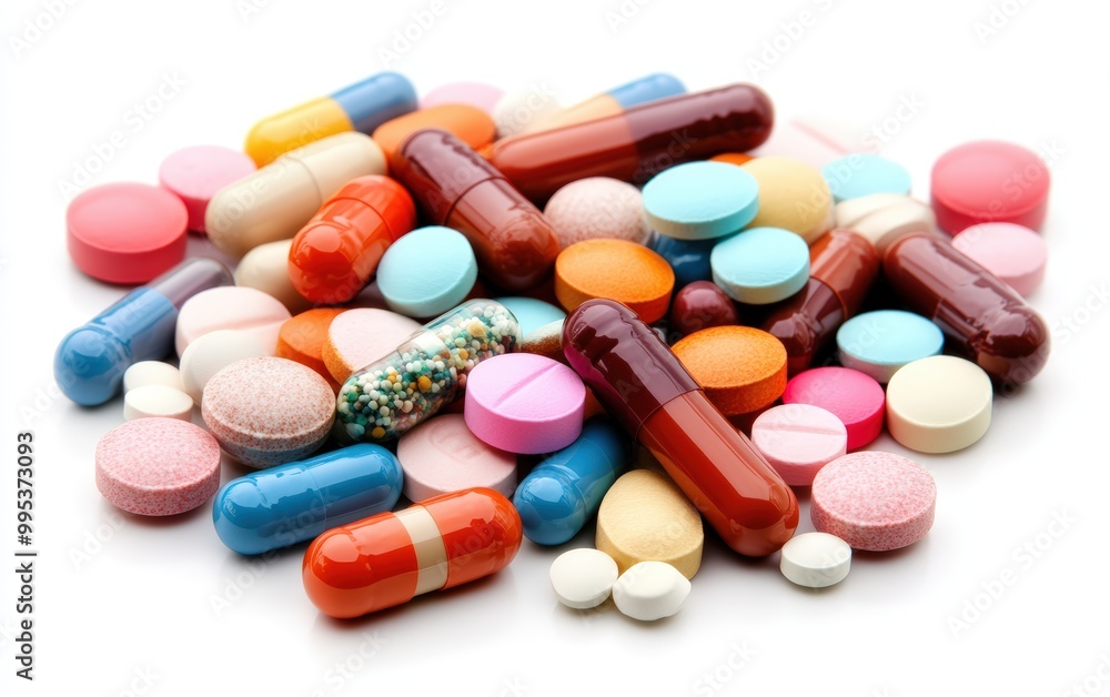 Pills isolated on white background. Medicine pills. Colored pills. Pills isolated on white background. Medicine pills. Colored pills.