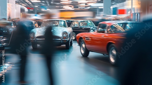 Wallpaper Mural A Blurred View of Classic Cars in a Show Room Torontodigital.ca