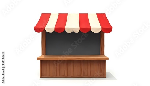 Red and white striped market stall isolated on a white background