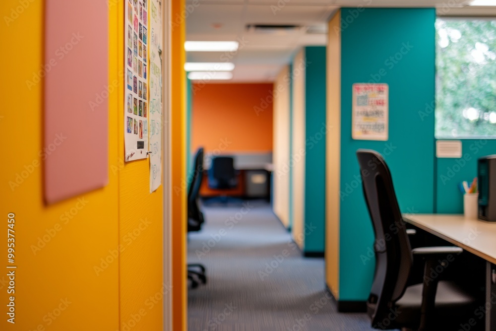 A colorful cubicle with inspirational posters and a vision board, encouraging motivation and goal-setting, Generative AI