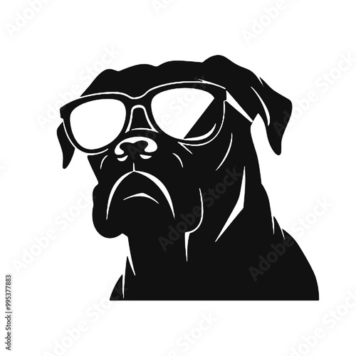 Cane Corso Sunglasses Silhouette Vector Illustration Transparent Background