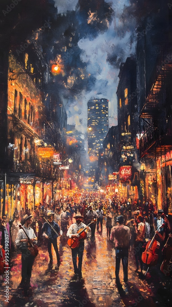 24. A bustling urban street with musicians and dancers 24. A bustling urban street with musicians and dancers