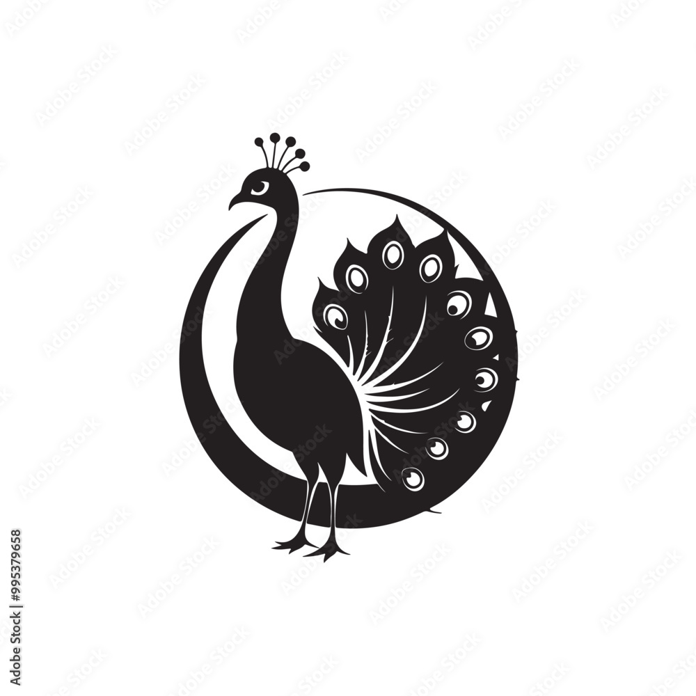 Fototapeta premium Silhouette peacock with asymmetrical plumage