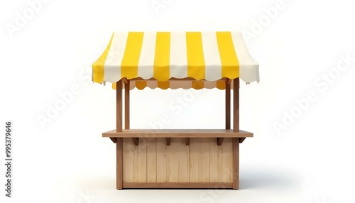 Yellow and white striped market stall isolated on a white background