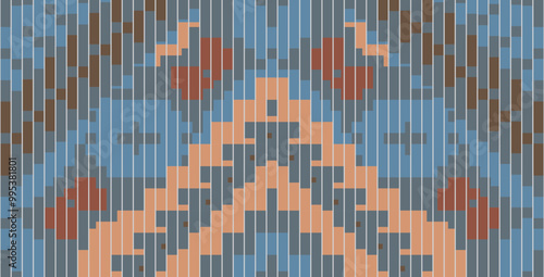 Pixel Traditional Indian Melodic Patternfolk Embroidery, Aztec Geometric Ornament Print. Design for Carpet, Wallpaper, Clothing, Wrapping, Fabric