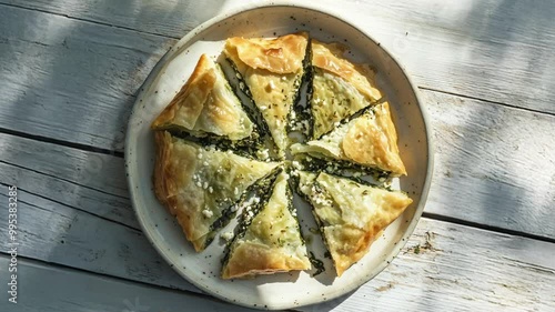 Delicious Spinach and Feta Pie on Rustic Wooden Table