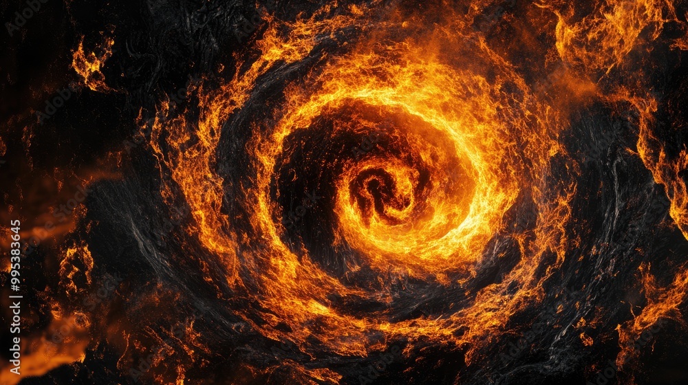 Fiery Vortex: Abstract Burning Spiral of Orange Flames Fiery Vortex: Abstract Burning Spiral of Orange Flames