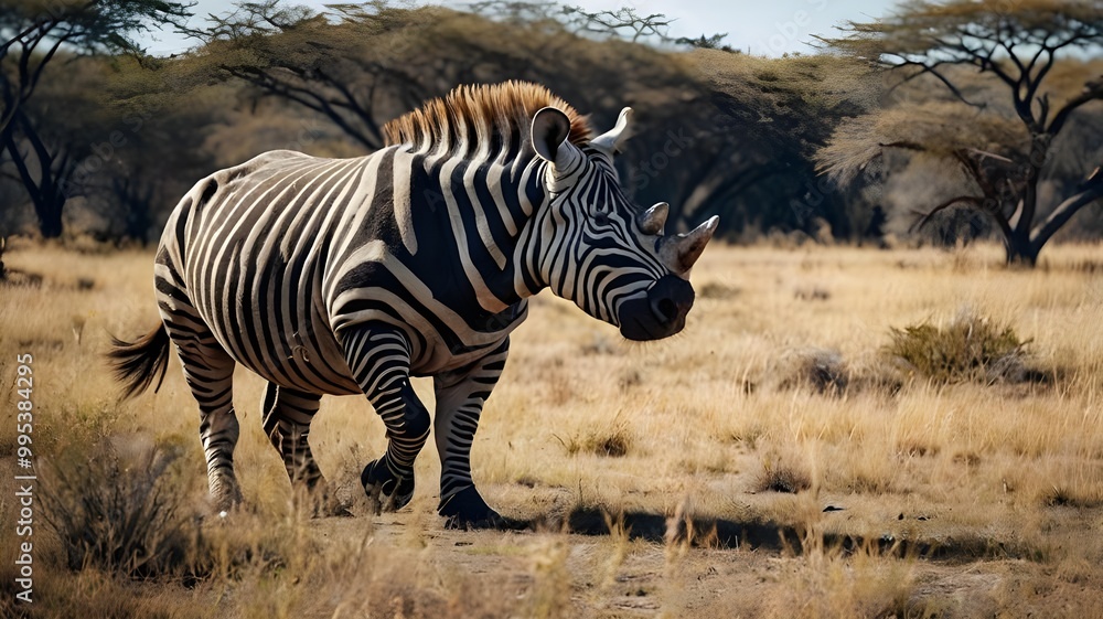 Naklejka premium a hybrid animal between a rhino and a zebra