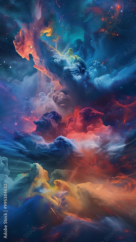 Abstract Illustration of Colorful Smoke and Stars Abstract Illustration of Colorful Smoke and Stars