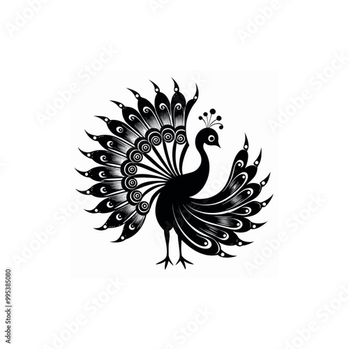 Silhouette peacock with asymmetrical plumage