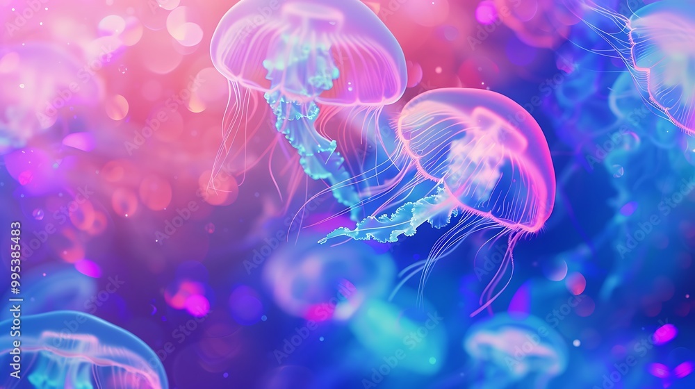 Neon Jellyfish Abstract Background Illustration Neon Jellyfish Abstract Background Illustration